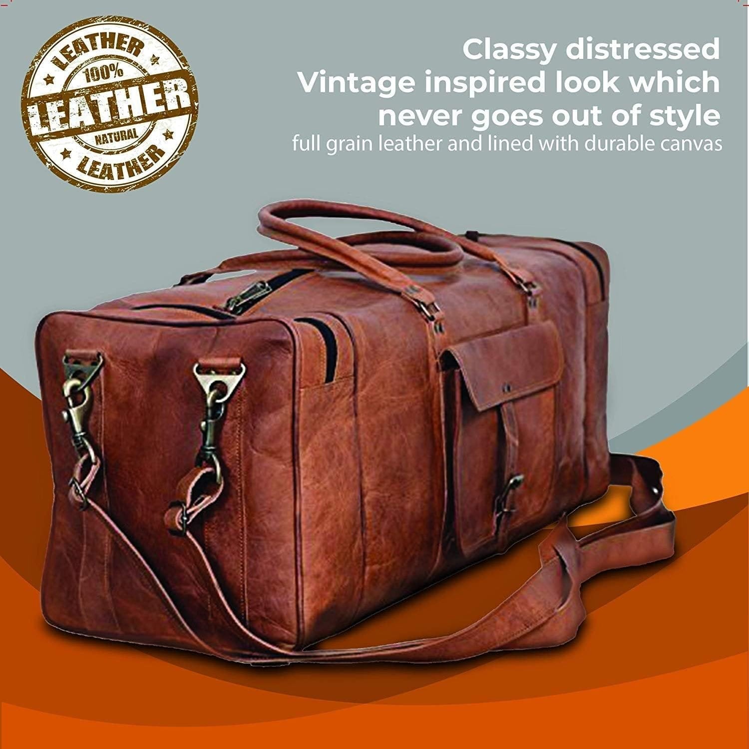 Brown Vintage Travel Leather Duffle Bag